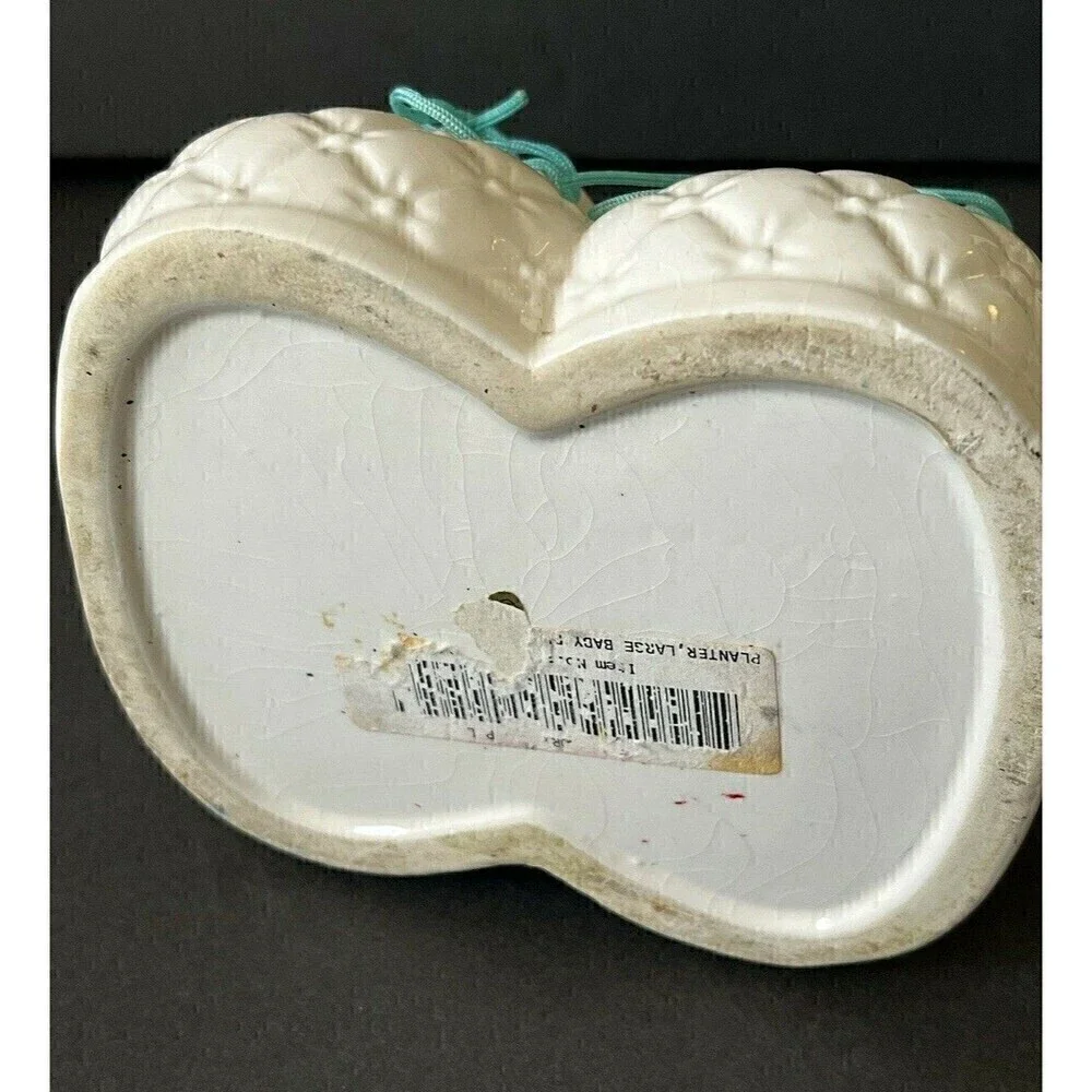 Baby Boy Booties Ceramic Planter Vase Shoelaces Retro Quilted Vintage Retro